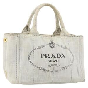 PRADA Canapa PM Hand Bag Canvas Gray Gold Auth 153175